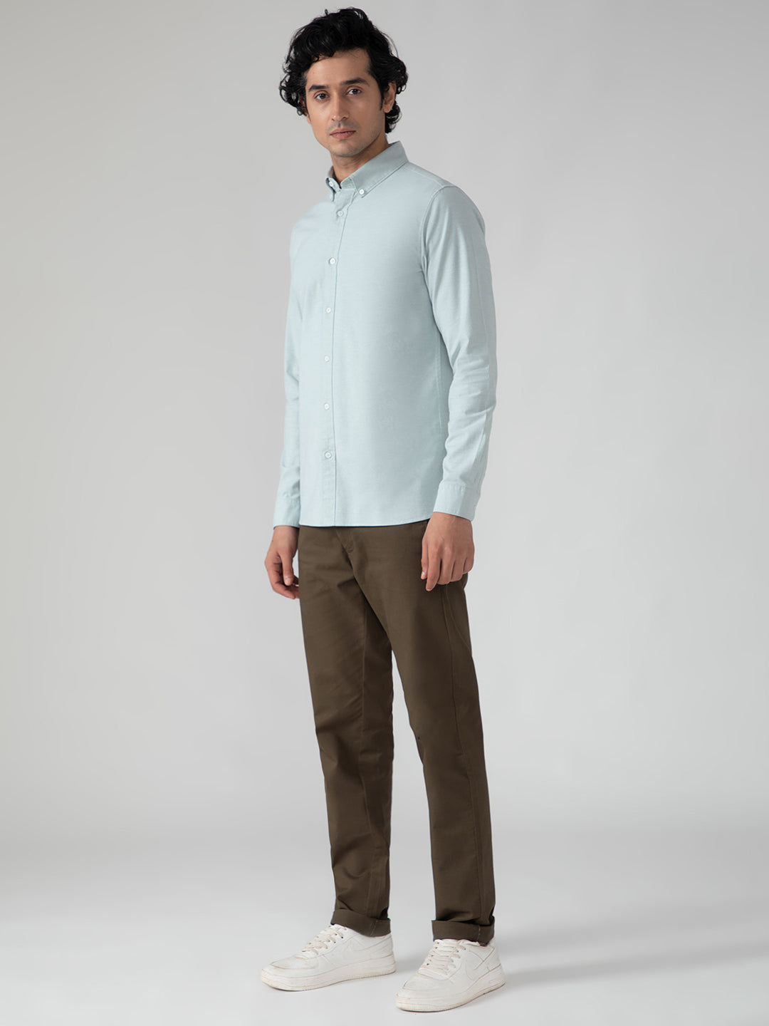 2 Way Stretch Oxford Shirt in Mint Green- Slim Fit