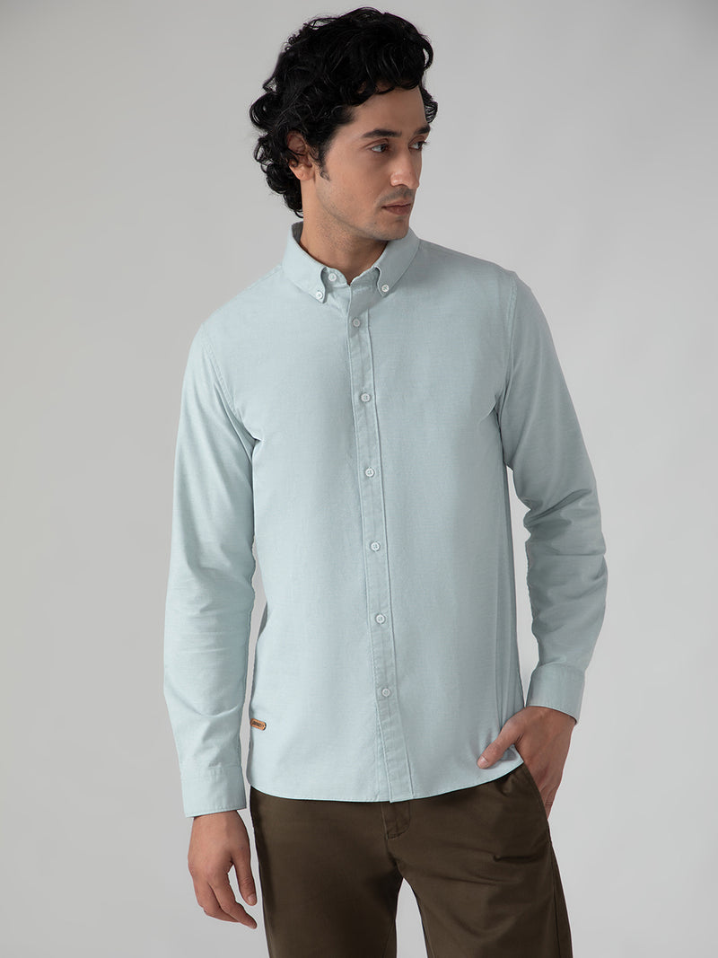 2 Way Stretch Oxford Shirt in Mint Green- Slim Fit